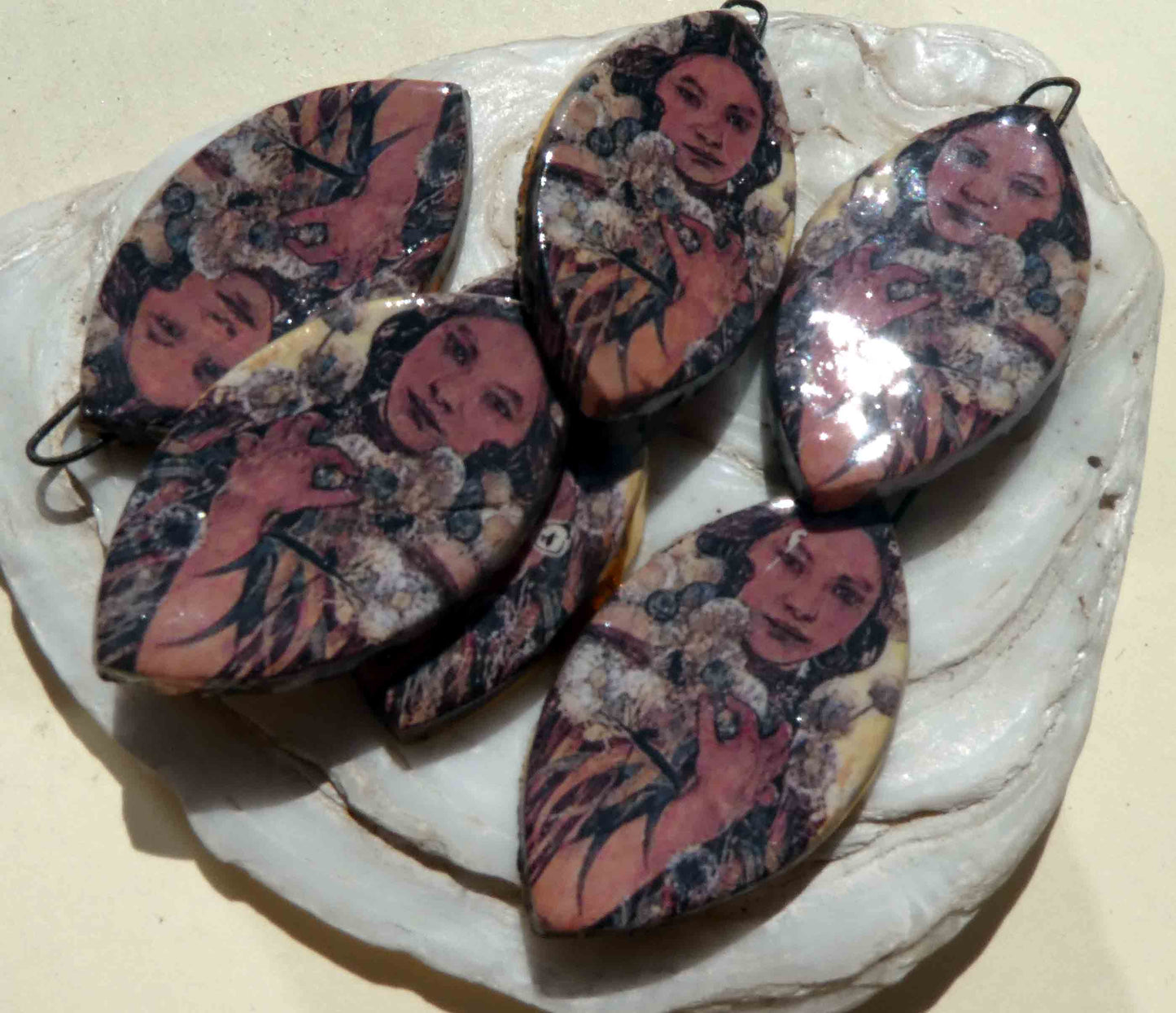 Ceramic Decal Mucha Earring Droppers #26