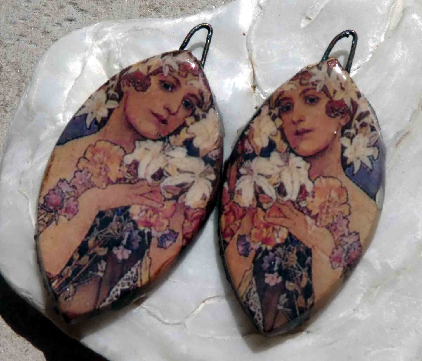 Ceramic Decal Mucha Earring Droppers #29