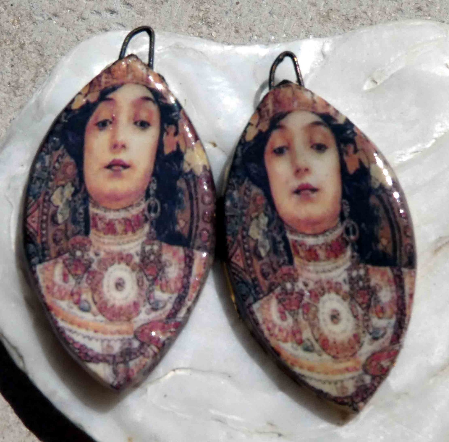 Ceramic Decal Mucha Earring Droppers #30