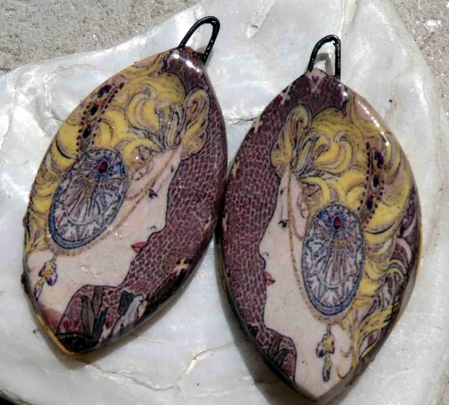 Ceramic Decal Mucha Earring Droppers #31