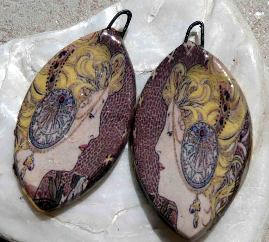 Ceramic Decal Mucha Earring Droppers #31