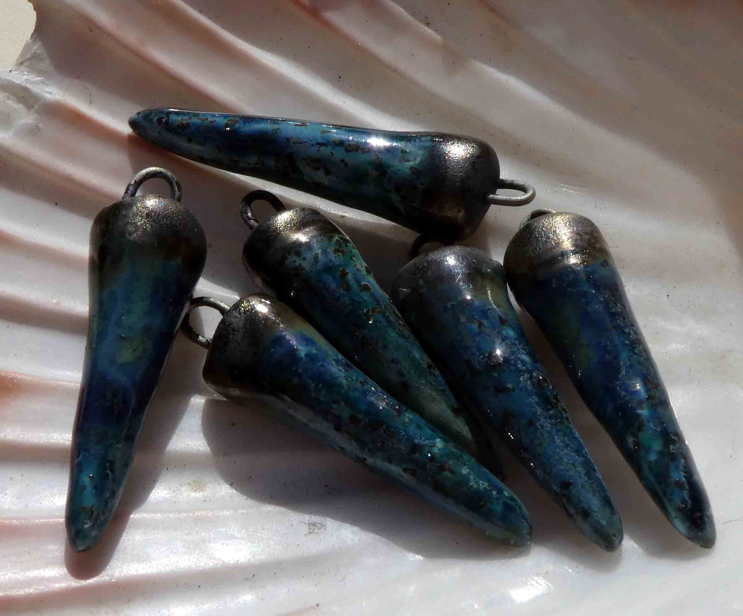 Ceramic Bronzy Spike Earring Charms - Mid Blue Glimmer