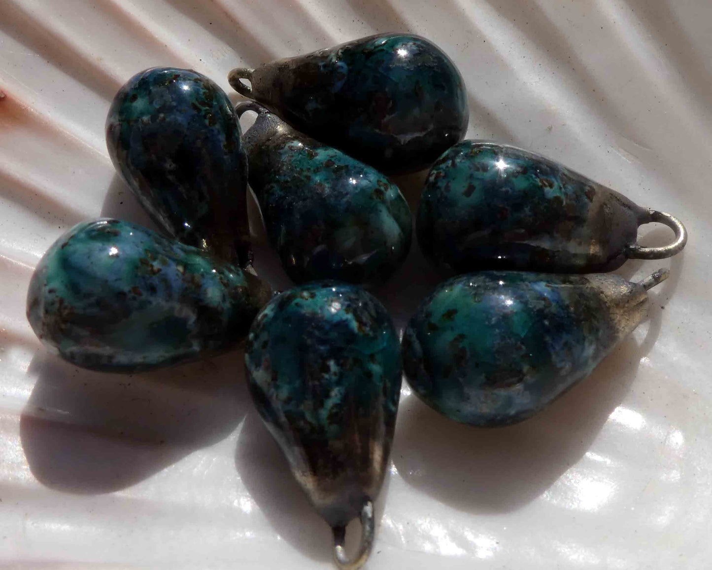 Ceramic Bronzy Drop Earring Charms - Oriental Blue Glimmer