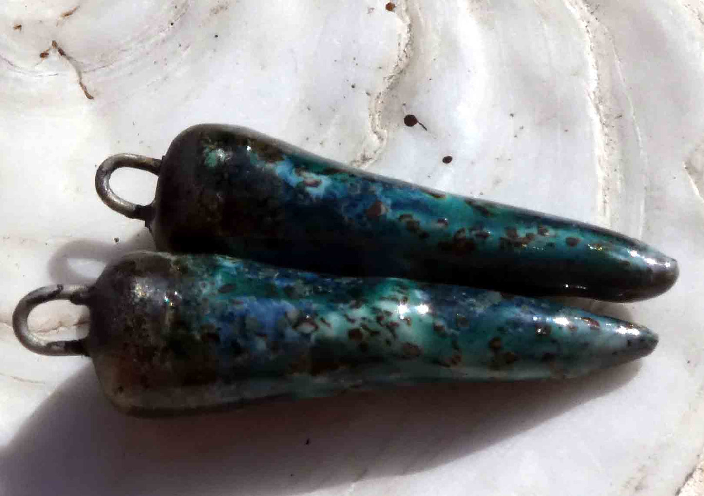 Ceramic Bronzy Spike Earring Charms - Oriental Blue Glimmer