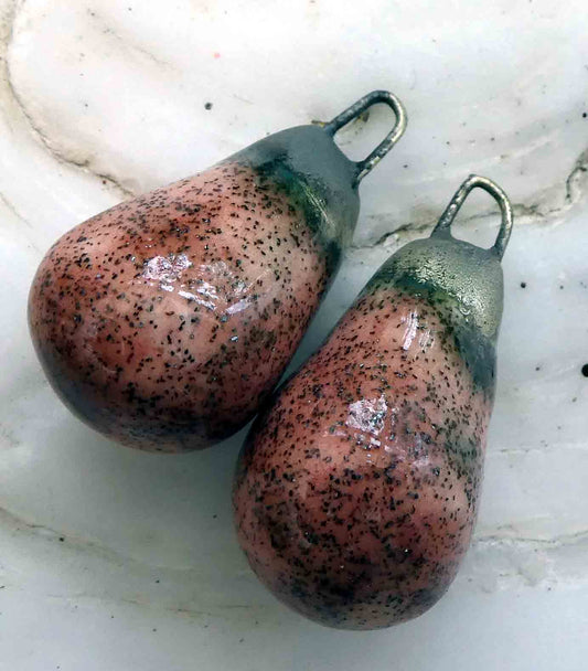 Ceramic Bronzy Droplet Earring Charms - Raspberry Sparkle