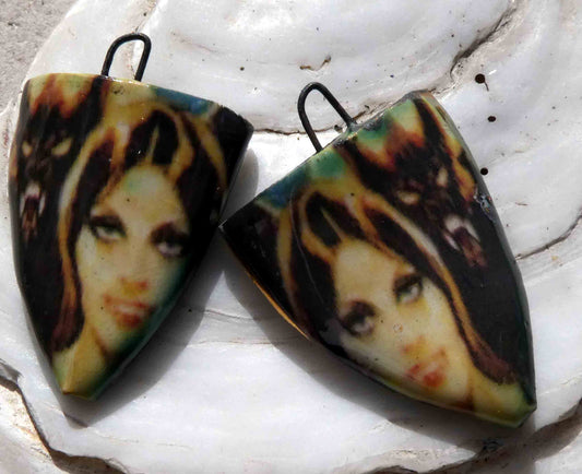 Ceramic Spooky Decal Shield Earring Charms -Dracula #4