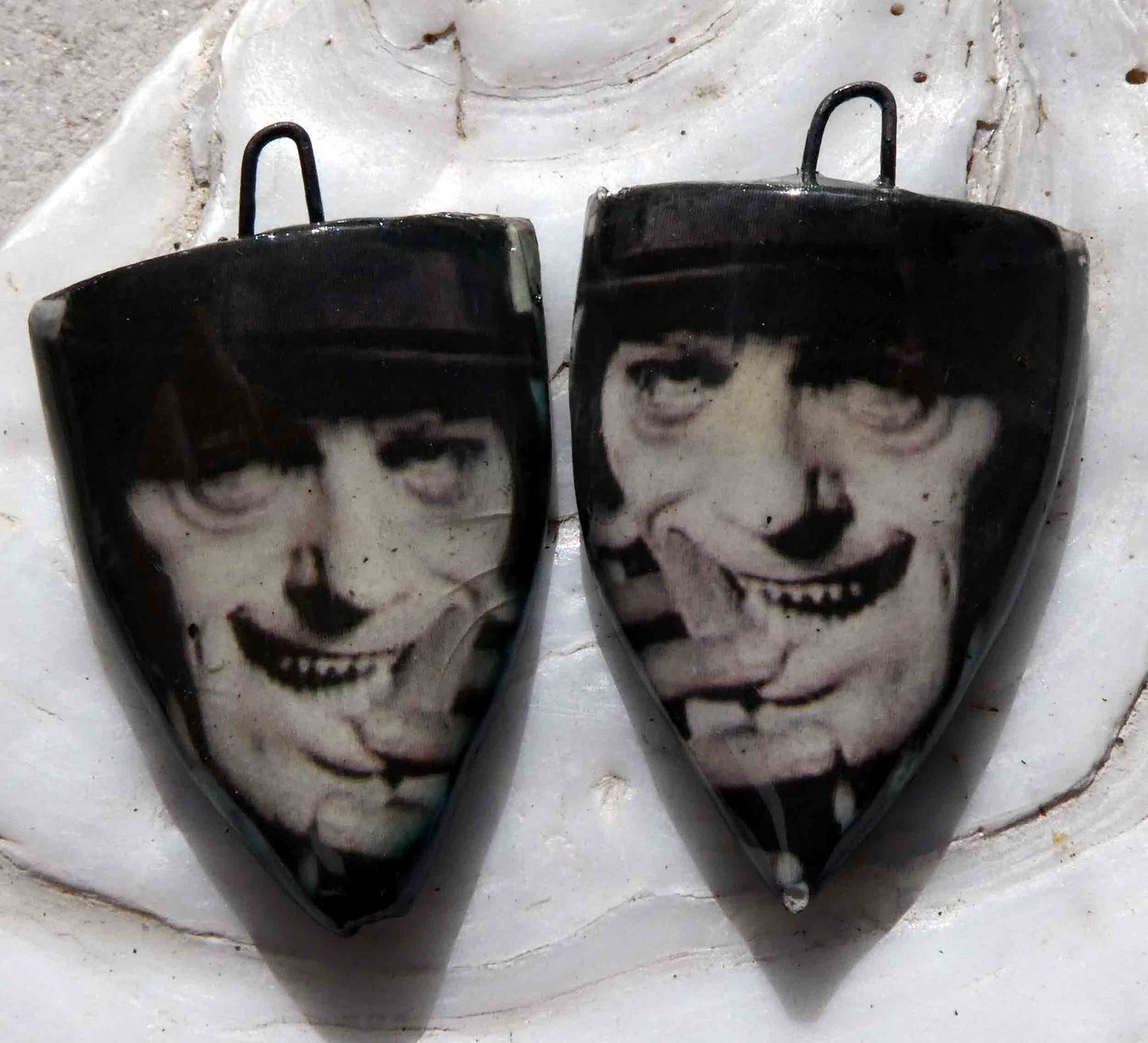 Ceramic Spooky Decal Shield Earring Charms -Mr Hyde