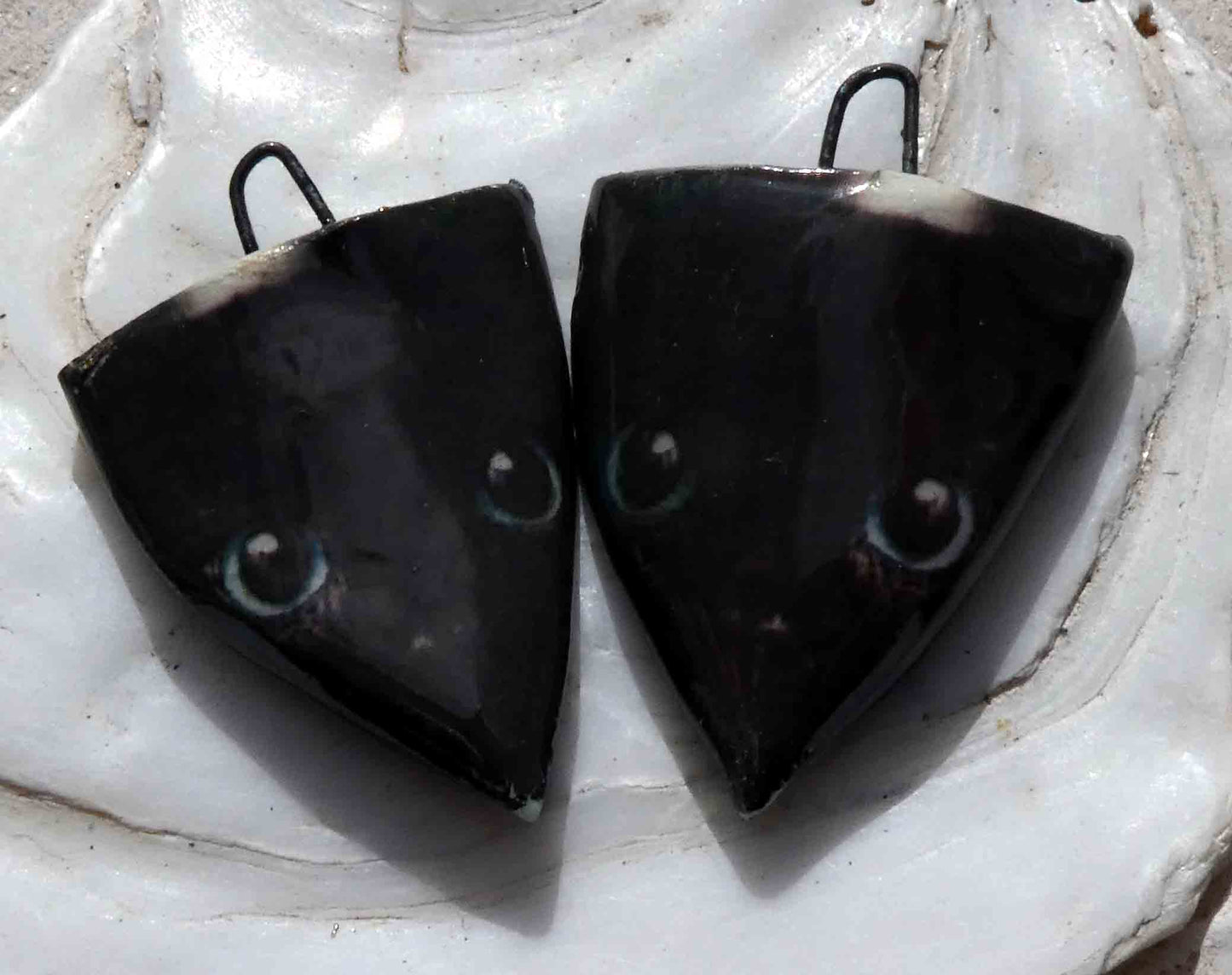 Ceramic Spooky Decal Shield Earring Charms -Black Cat #3