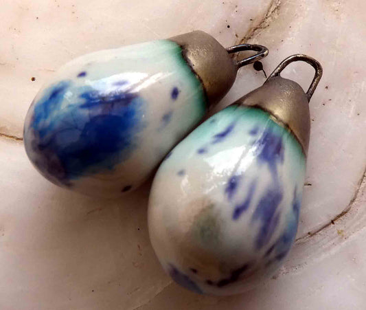 Ceramic Drops Earring Charms -Peacock Eyes