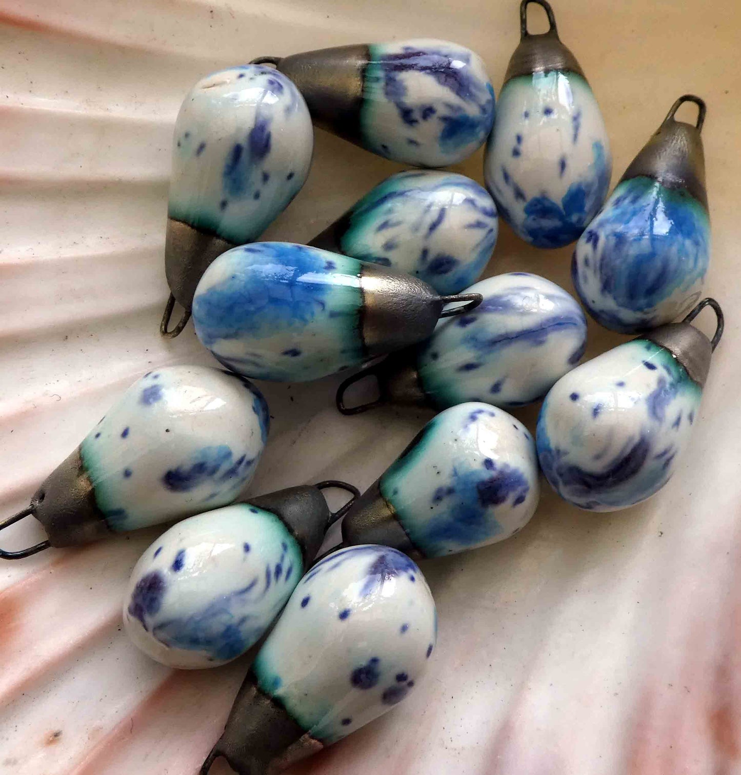 Ceramic Drops Earring Charms -Peacock Eyes