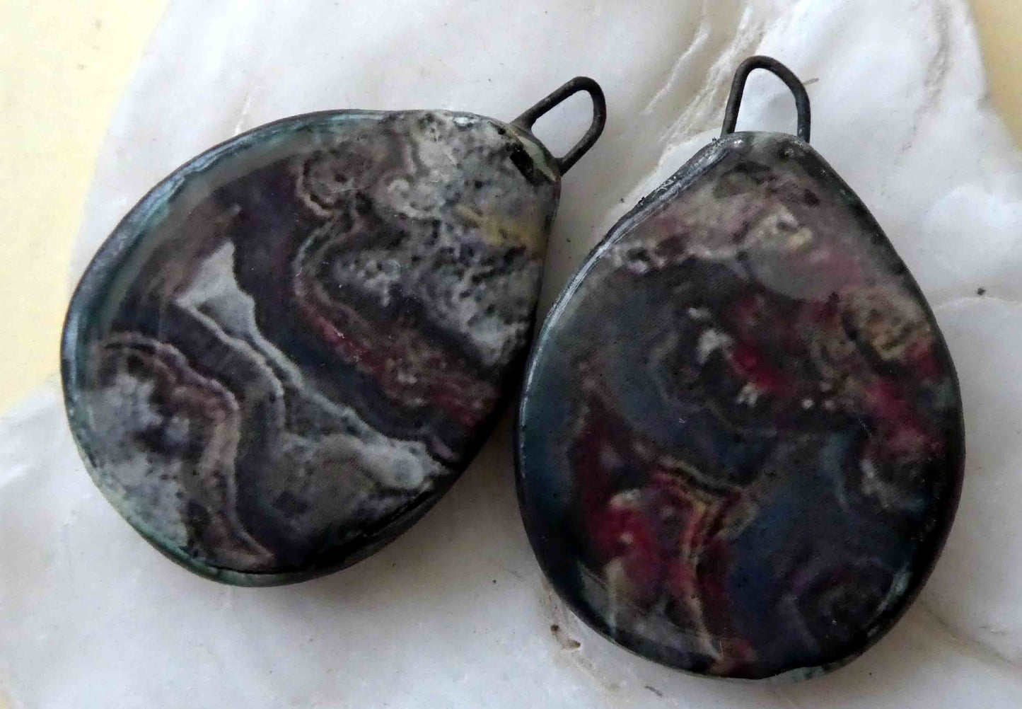 Ceramic Decal Glossy Gemstone Slice Earring Charms #22