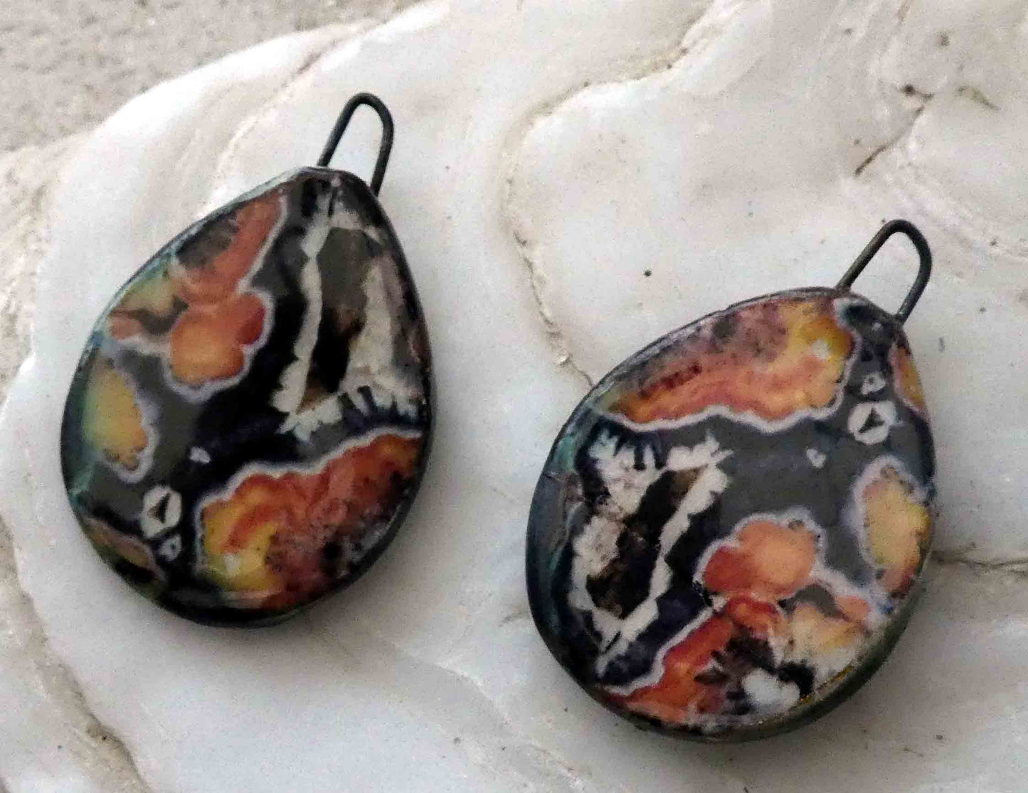 Ceramic Decal Glossy Gemstone Slice Earring Charms #23