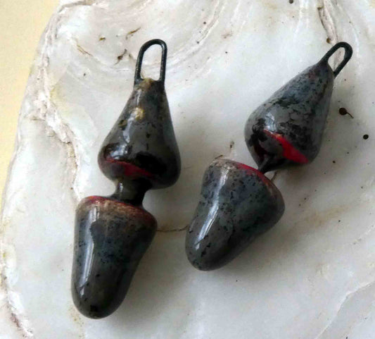 Ceramic Double Cone Earring Charms -Pebble Grey