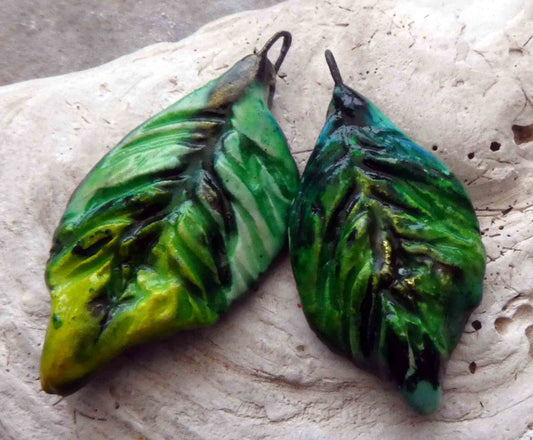 Ceramic Slim Spring Leaves Earring Charms #15 - Asymmetric