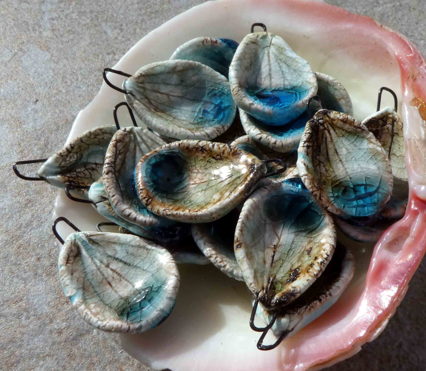 Porcelain Hydrangea Petal Earring Charms- Turquoise Crackle