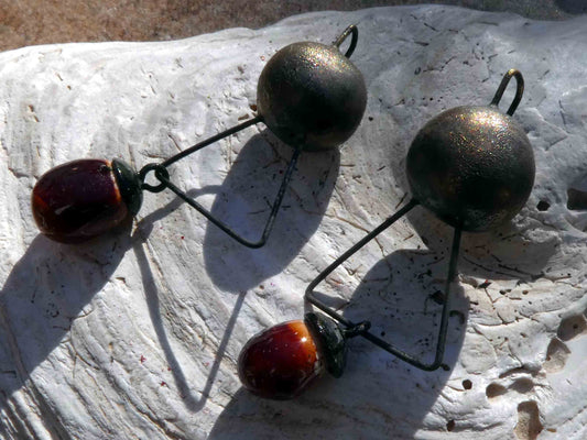 Ceramic Bobbles and Droplets Earring Dangles -Brown