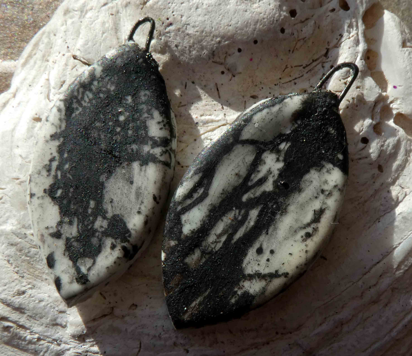 Ceramic Feather Scorched Earring Charms -White #2