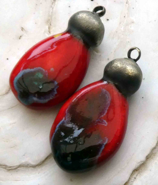 Ceramic Flat Drop Earring Charms - Ladybird