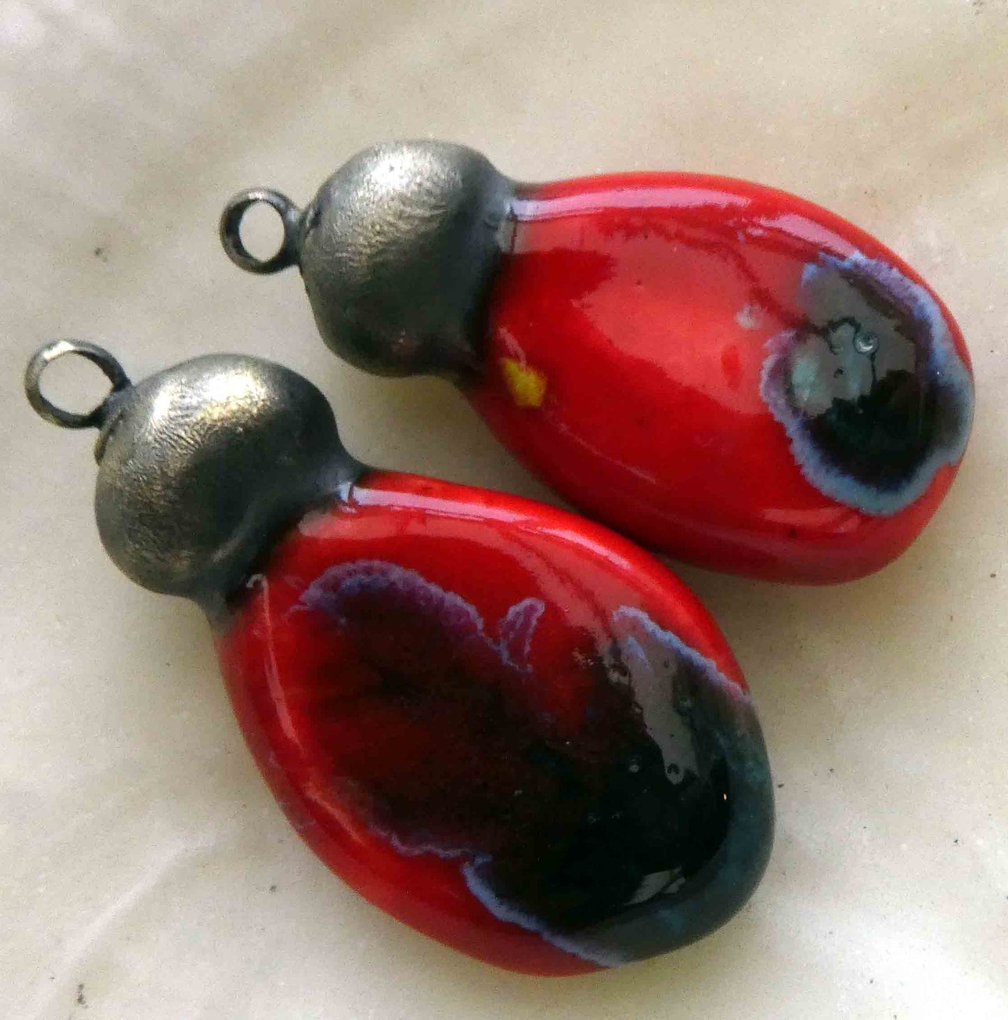 Ceramic Flat Drop Earring Charms - Ladybird