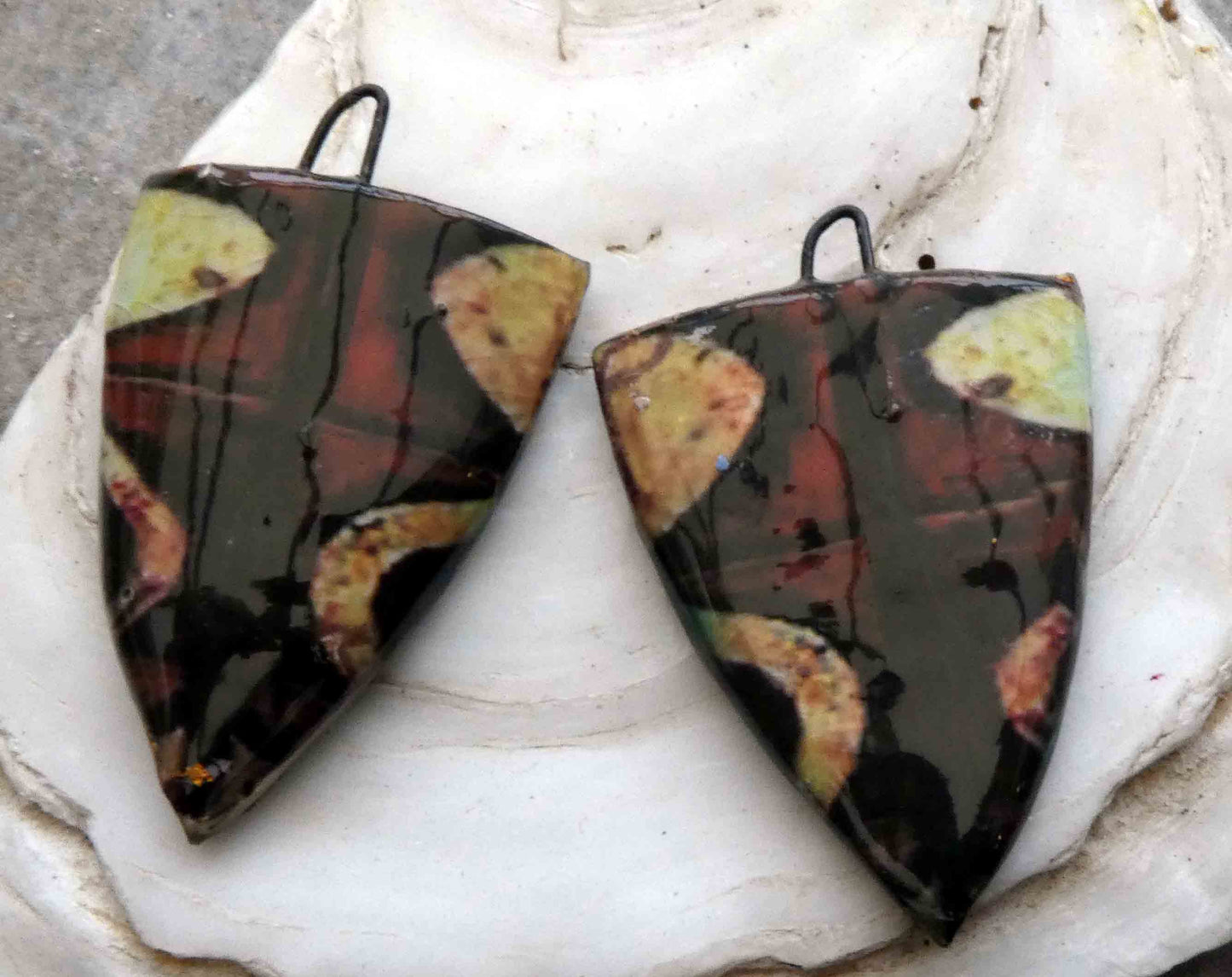 Ceramic Decal Aborigine Shield Earring Charms #4