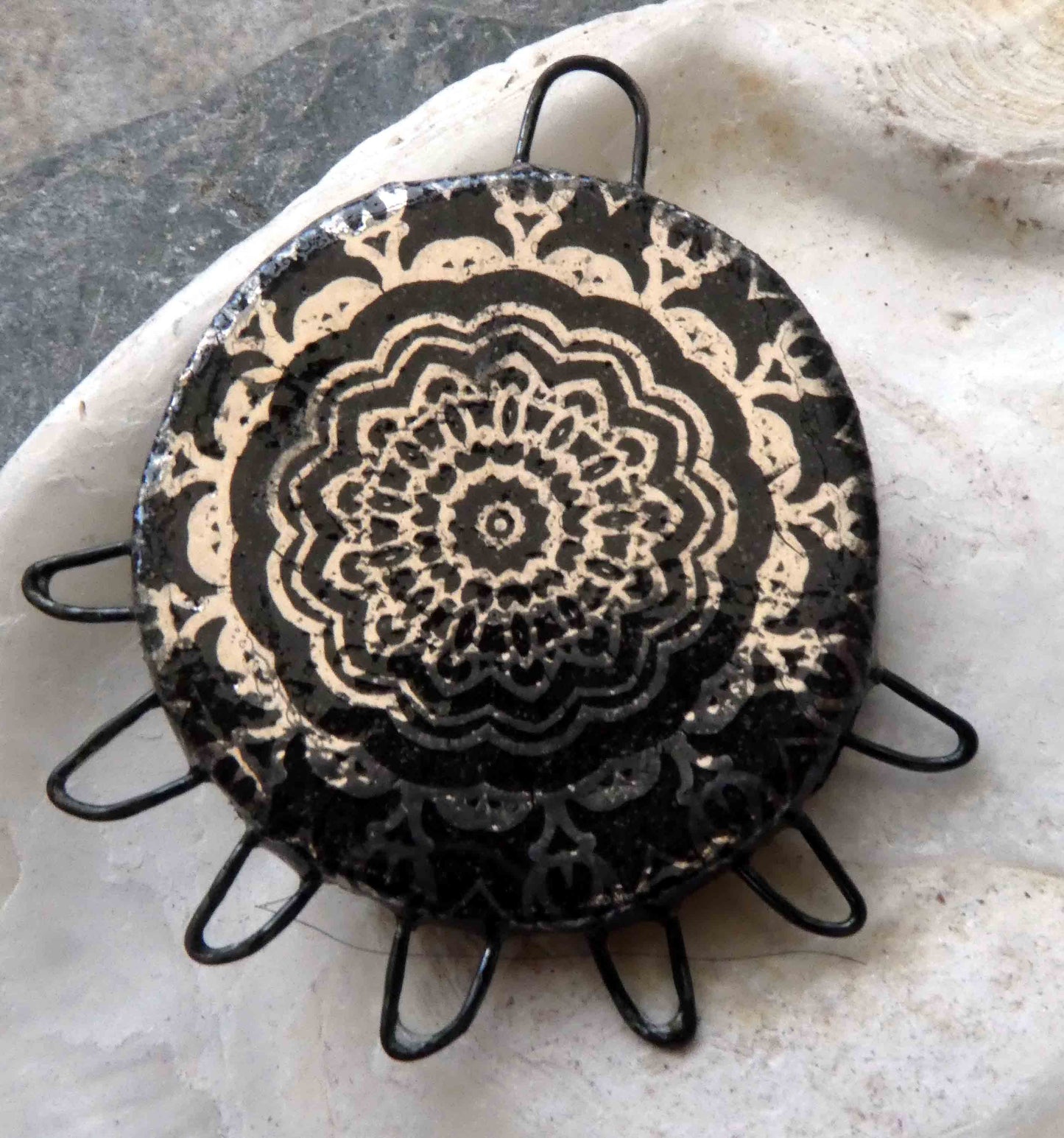 Ceramic Dark Necklace Connector Pendant - Platinum Detail #3