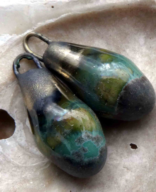 Ceramic Drops Earring Charms- Green Stone