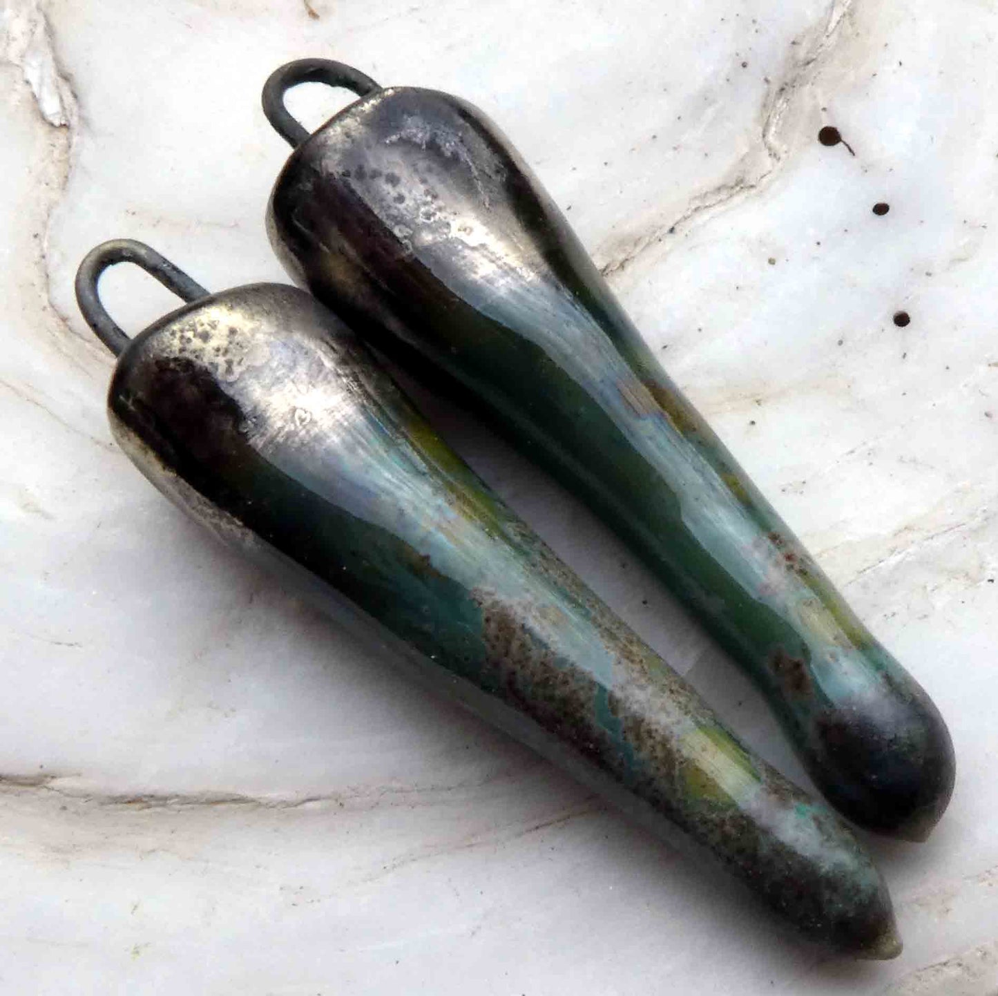 Ceramic Spikes Earring Charms- Green Stone