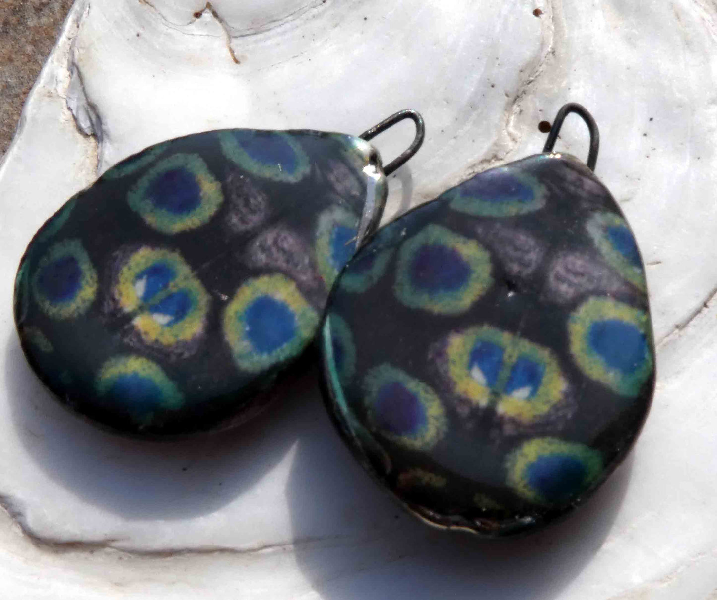 Ceramic Decal Beetle Back Slice Earring Charms #13