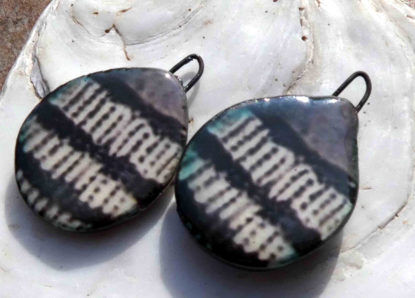 Ceramic Decal Beetle Back Slice Earring Charms #15