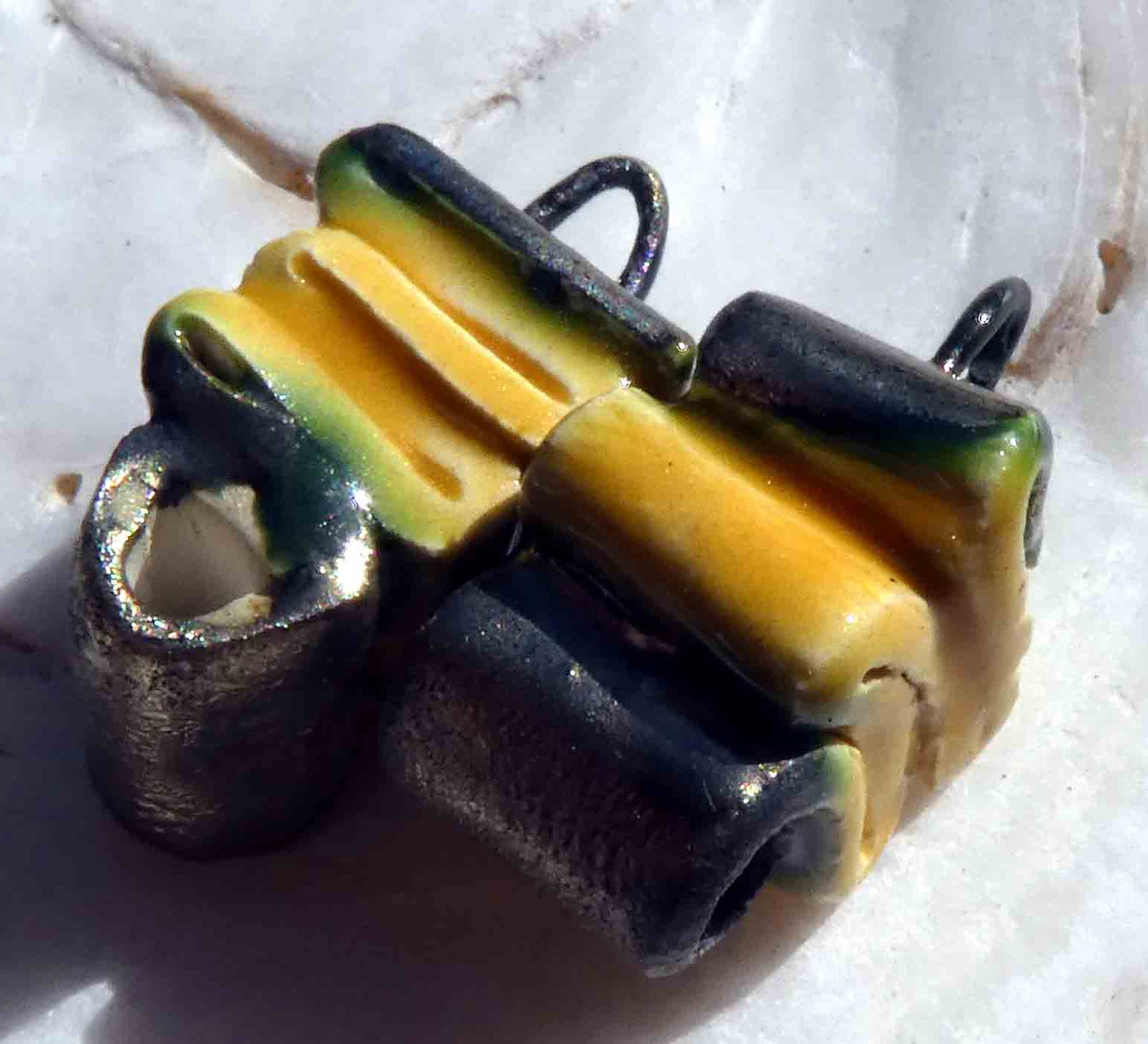 Ceramic Folded Ribbon Earring Connectors -Yellow