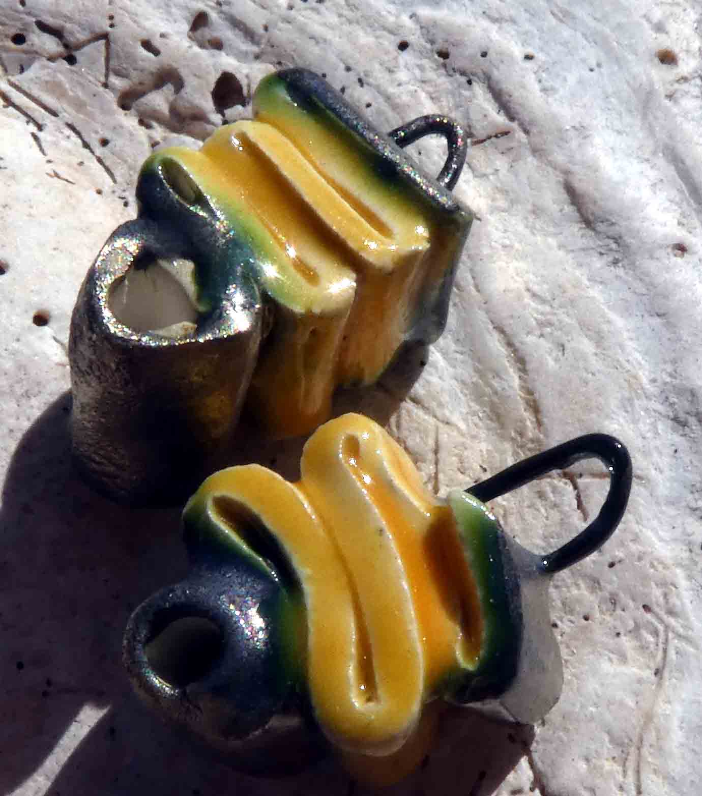 Ceramic Folded Ribbon Earring Connectors -Yellow