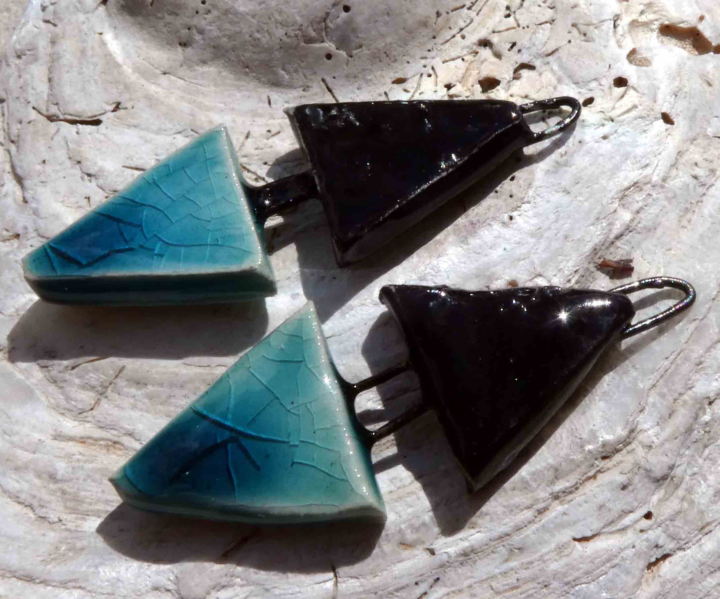 Ceramic Double Triangle Dangles - Black and Oriental Blue
