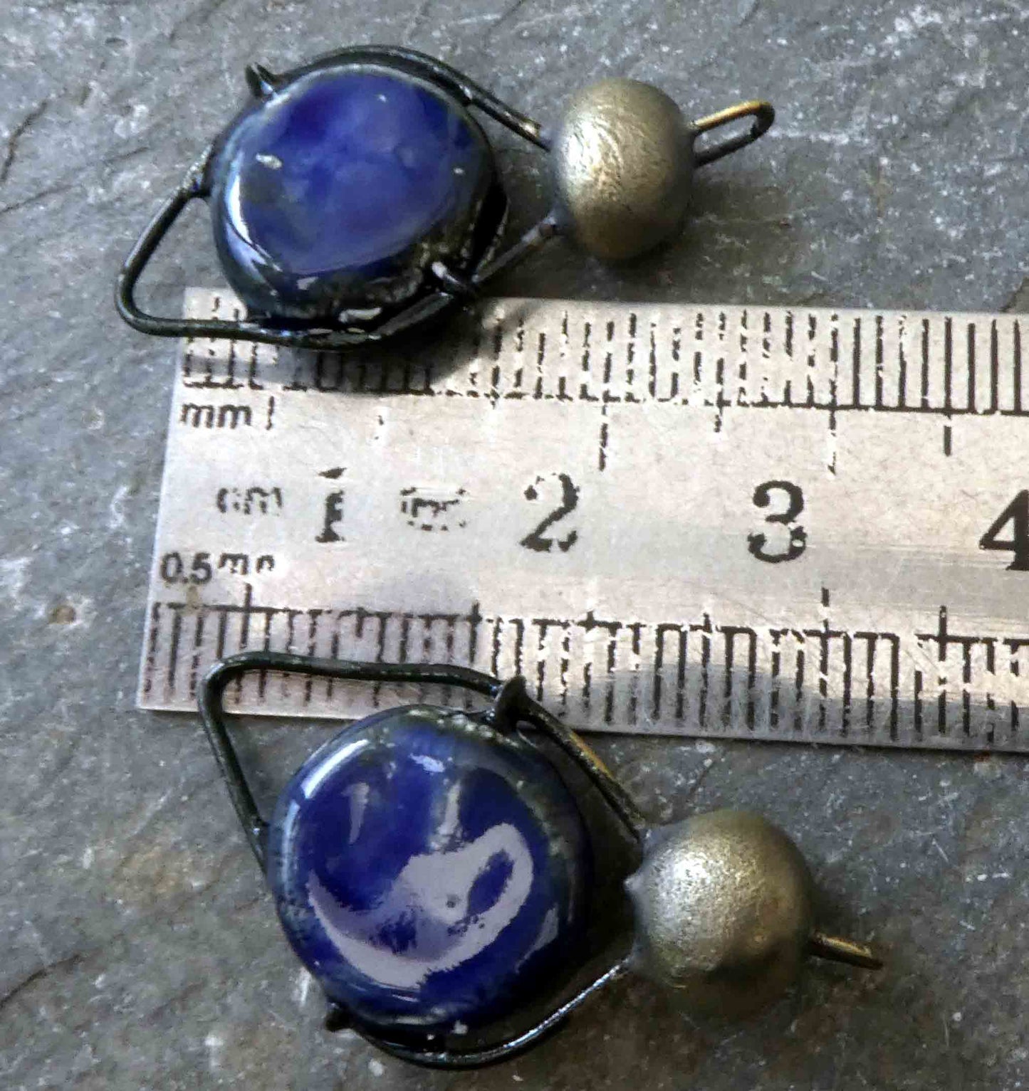 Ceramic Wire and Disc Earring Connectors -Mirror Blue