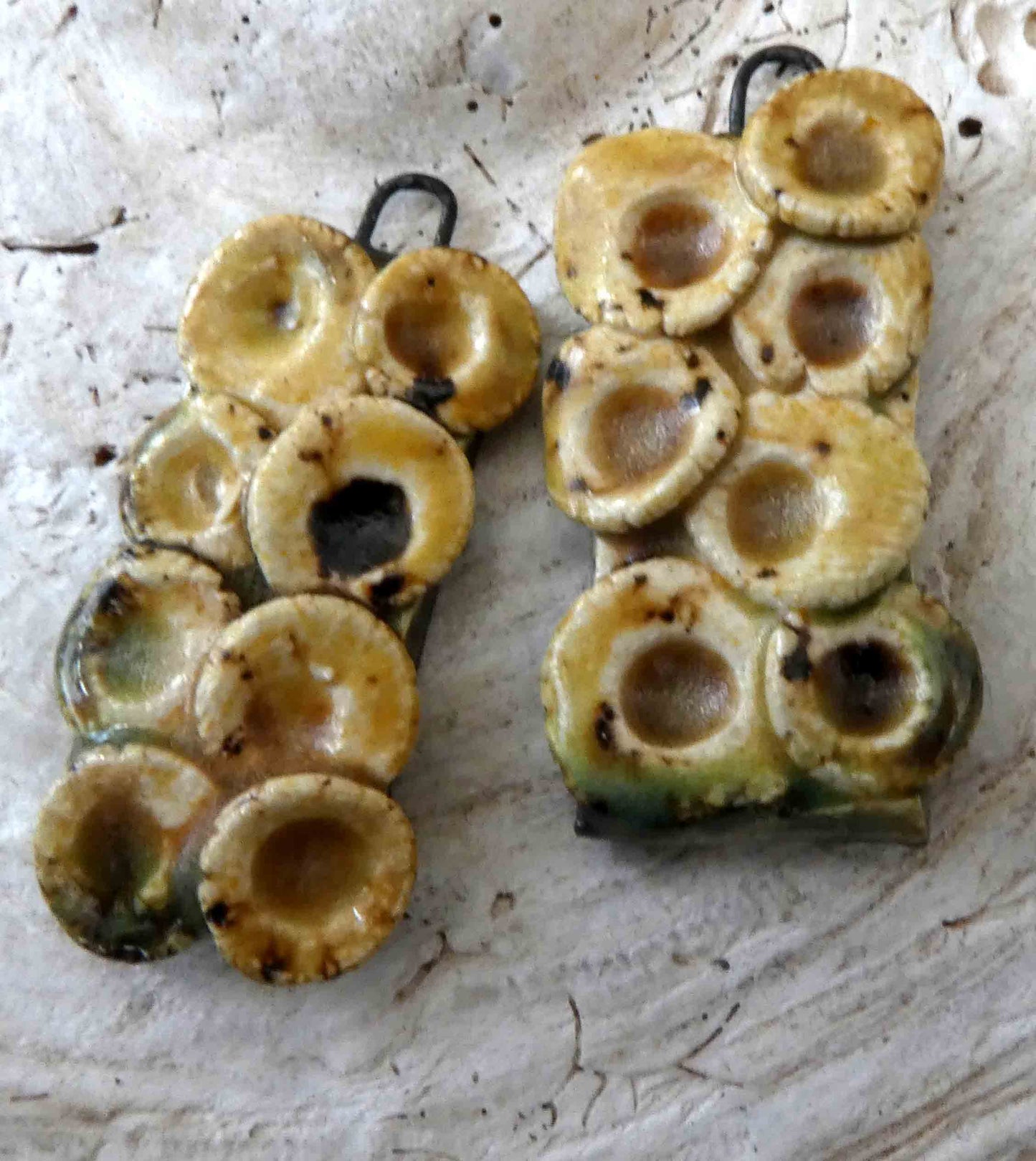 Ceramic Layered Lichen Tablet Earring Charms -Spotted Walnut