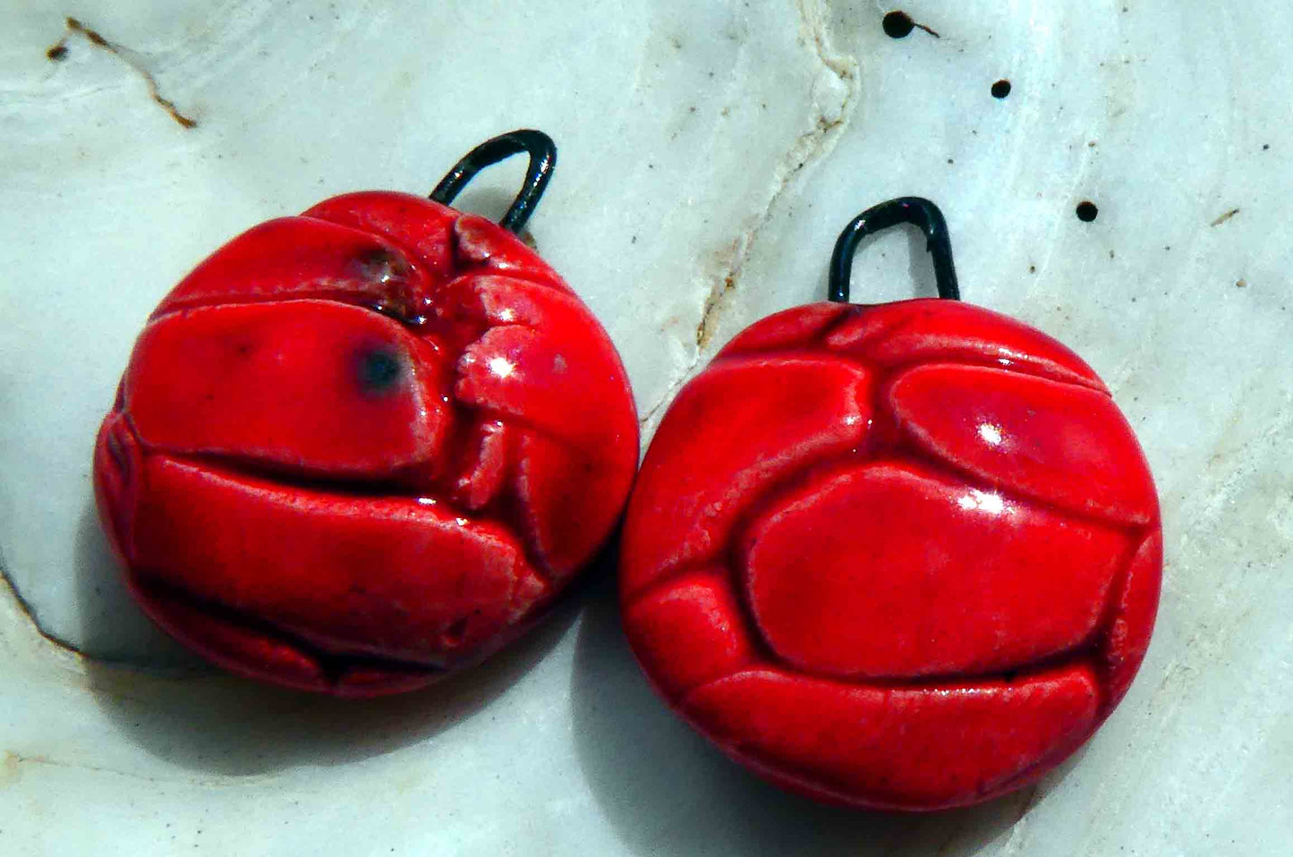 Ceramic Cobblestone Bowl Drops Earring Charms - Red
