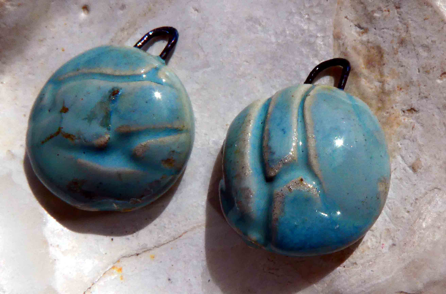 Ceramic Cobblestone Bowl Drops Earring Charms - Larimar