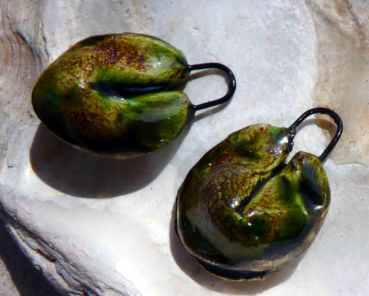 Ceramic Fortune Cookie Earring Charms -Olive