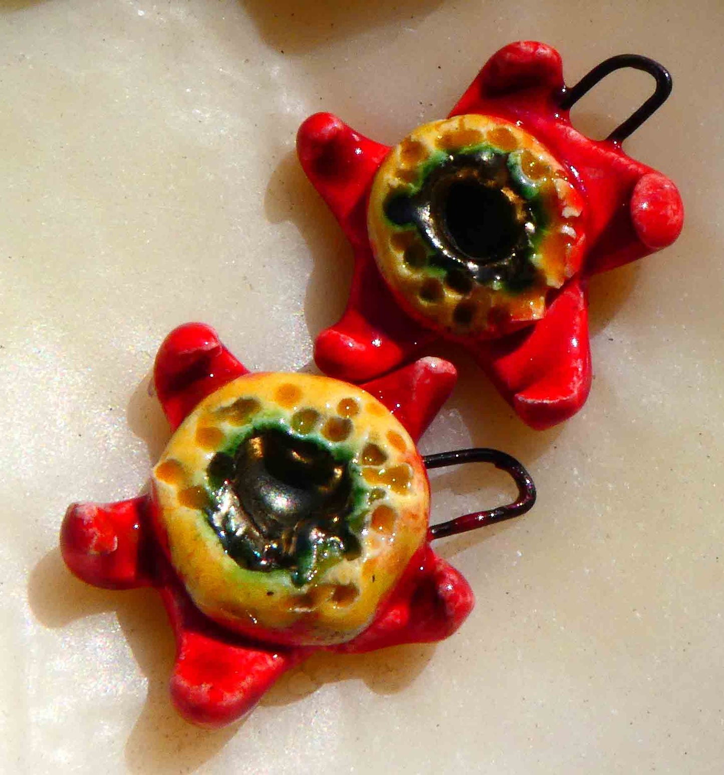 Ceramic Funky Flower Drops -Red and Yellow