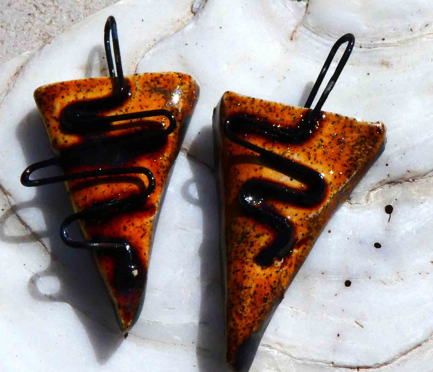 Ceramic Wiry Dagger Earring Charms - Amber Sparks