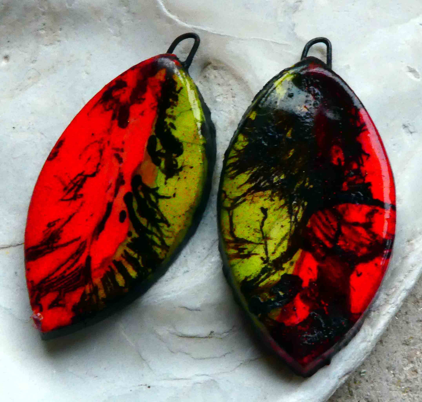 Ceramic Feather Scorched Earring Charms -Ember Citrus