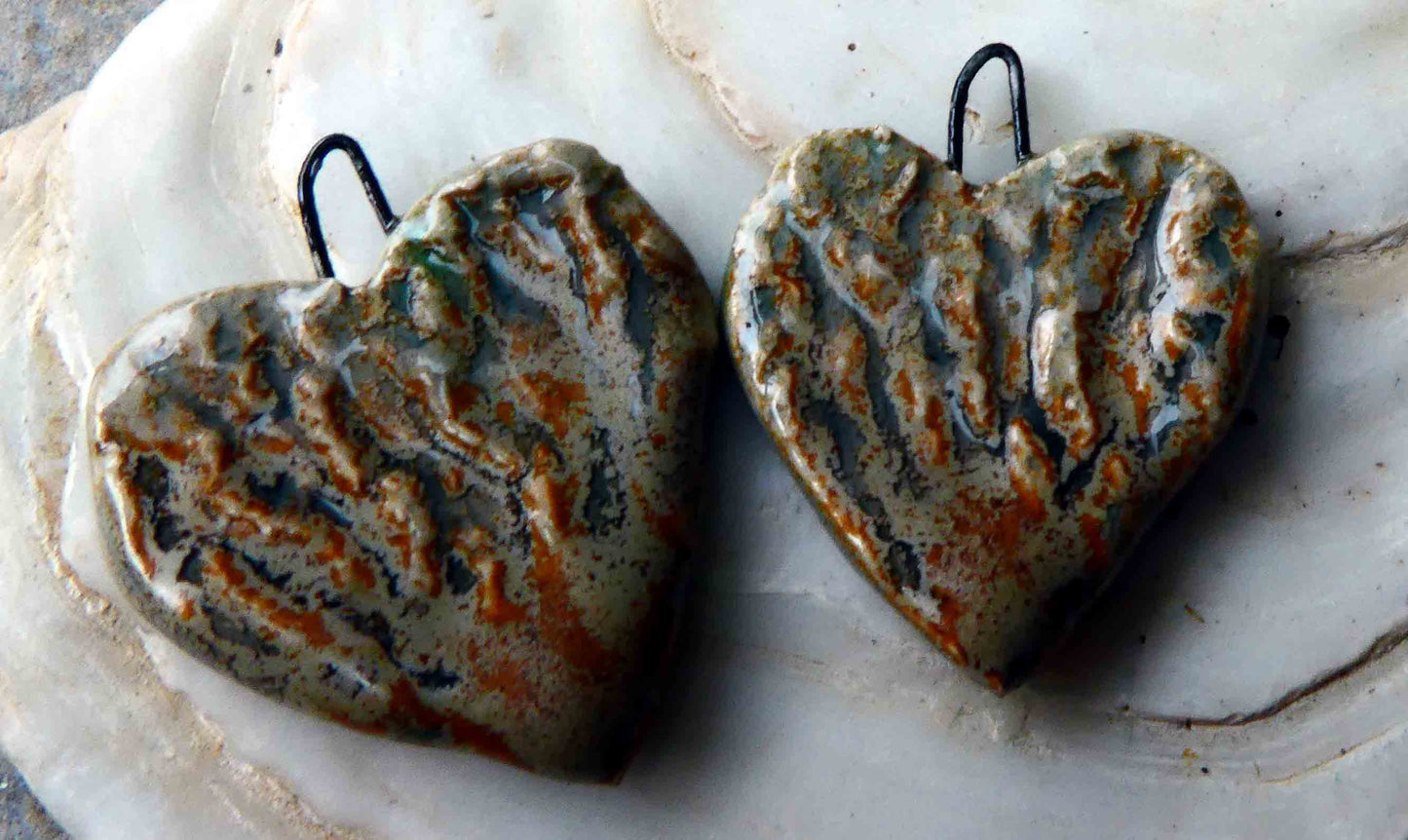 Ceramic Bark Hearts - Stone