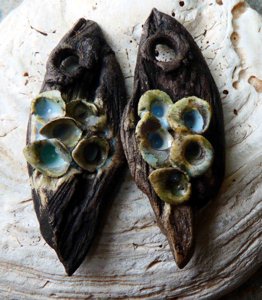 Ceramic Driftwood Shards with Lichen Earring Charms