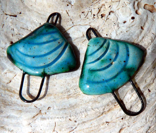 Ceramic Textured Fan Earring Connectors-Lagoon