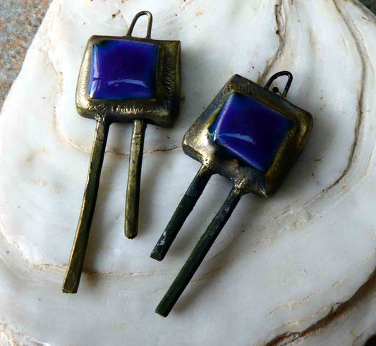 Ceramic Square Stick Earring Charms-Dark Purple