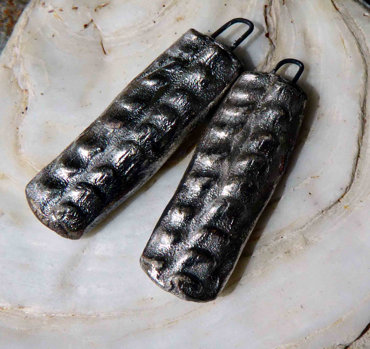 Ceramic Textured Stick Earring Charms - Silver