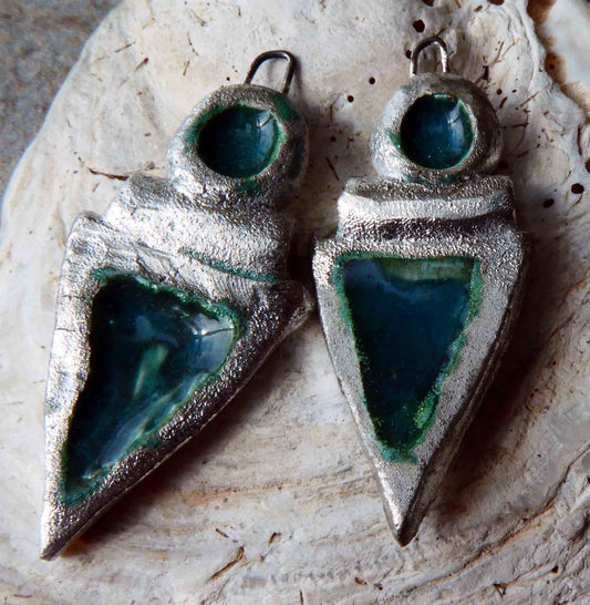 Ceramic Enamel Dagger Stack Earring Charms - Teal