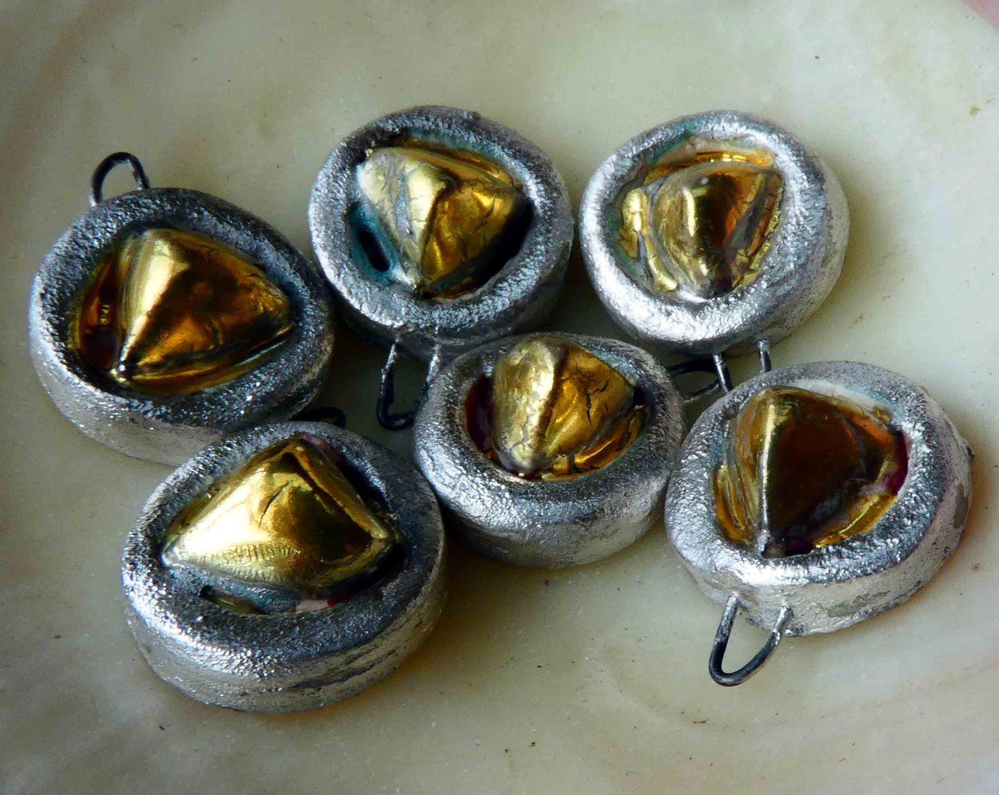 Ceramic Gem Disc Earring Charms - Gold Lustre