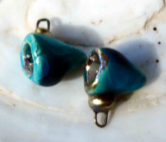 Ceramic Lustre Cones Earring Charms -Topaz and Platinum