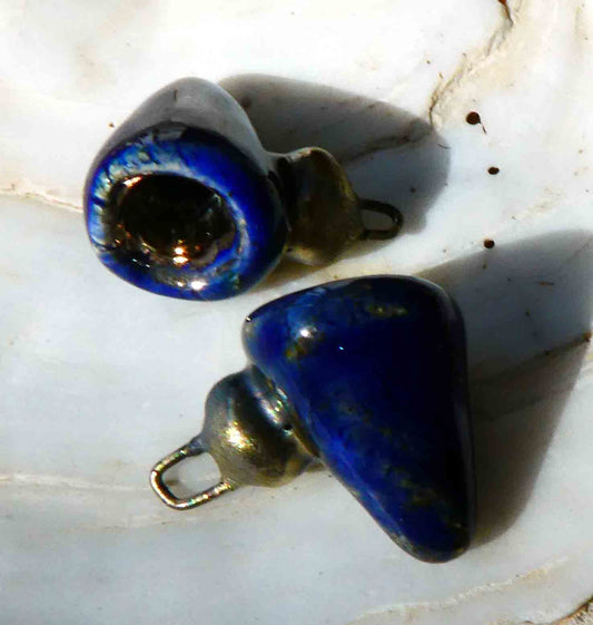 Ceramic Lustre Cones Earring Charms -Mirror Blue and Platinum