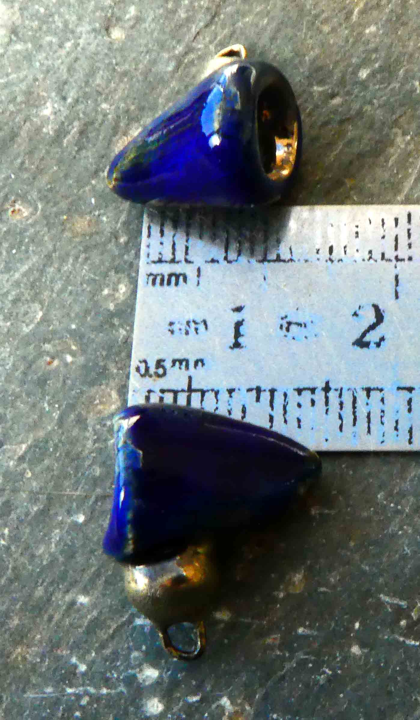 Ceramic Lustre Cones Earring Charms -Mirror Blue and Platinum